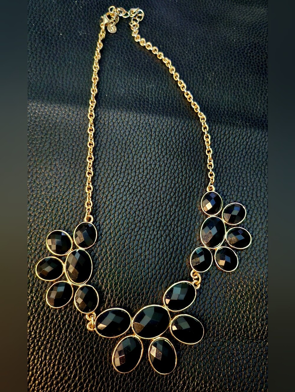 20"Vivid Black Stone Statement Cluster Necklace | Gold-Tone Chain